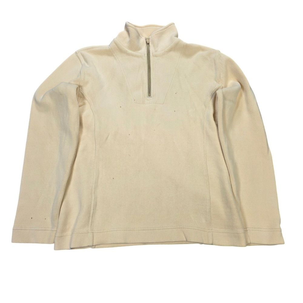Tommy Bahama Ribbed Quarter Zip Sweater Women's Size XS Tan Cream Cotton Blend
